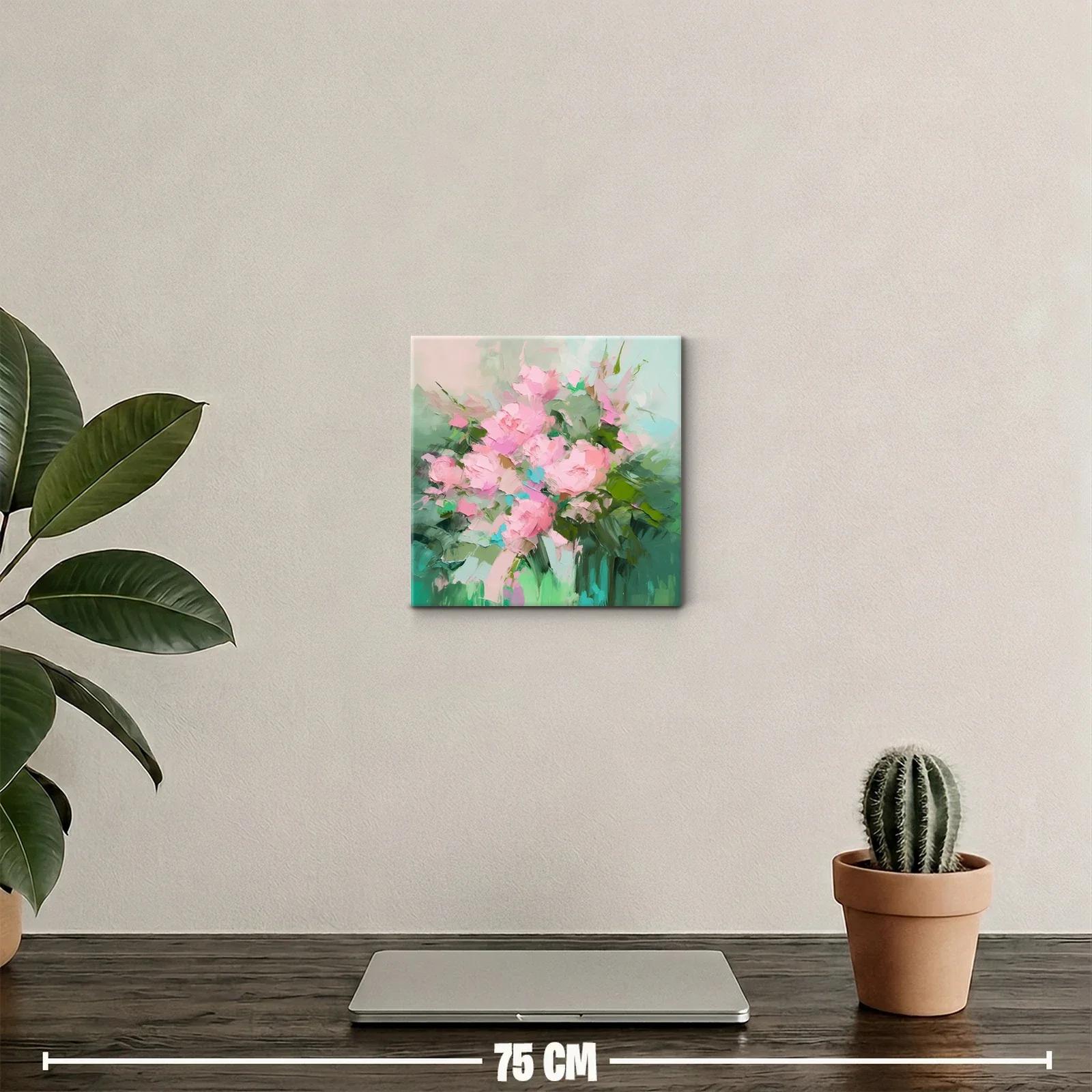 Cuadro decorativo ramo floral en tonos rosa y verde — miniatura 2