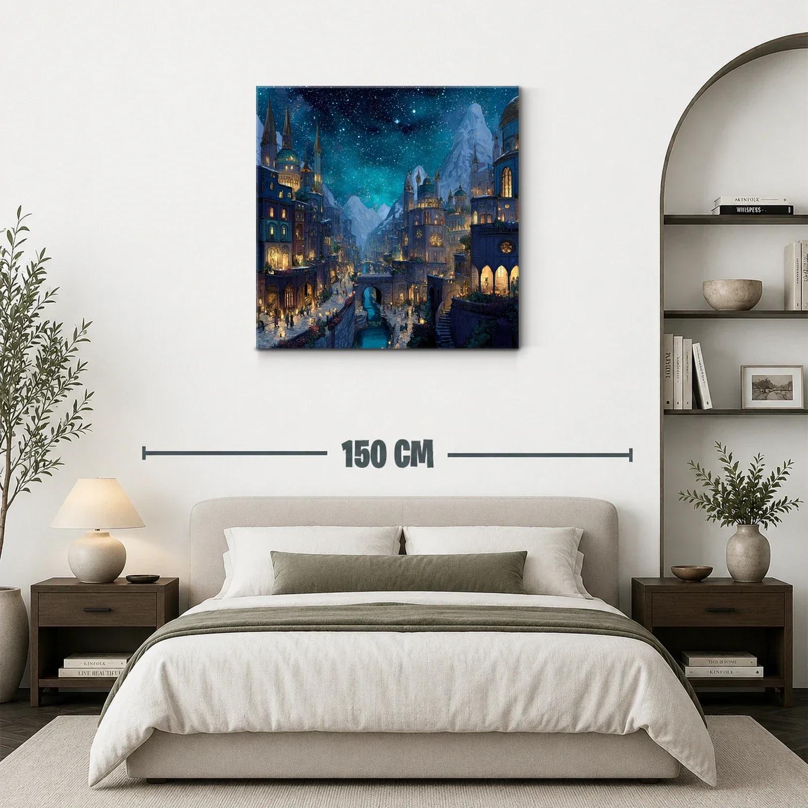 Ciudad fantástica nocturna bajo un cielo estrellado brillante — miniatura 3
