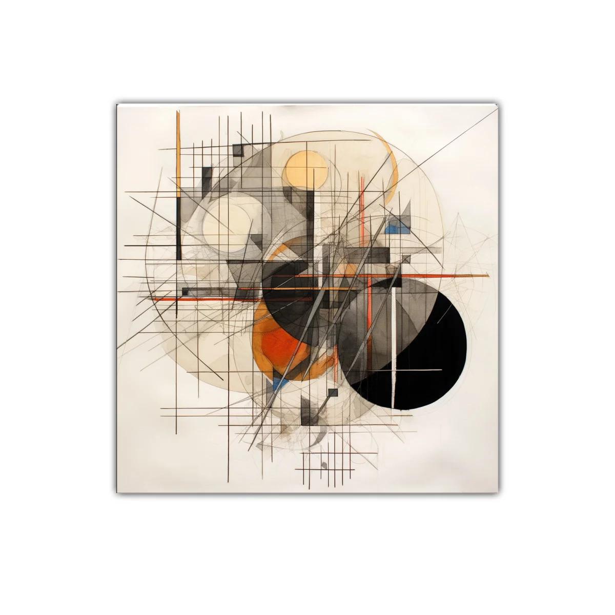 Composición geométrica con líneas y círculos en tonos cálidos — imagen principal