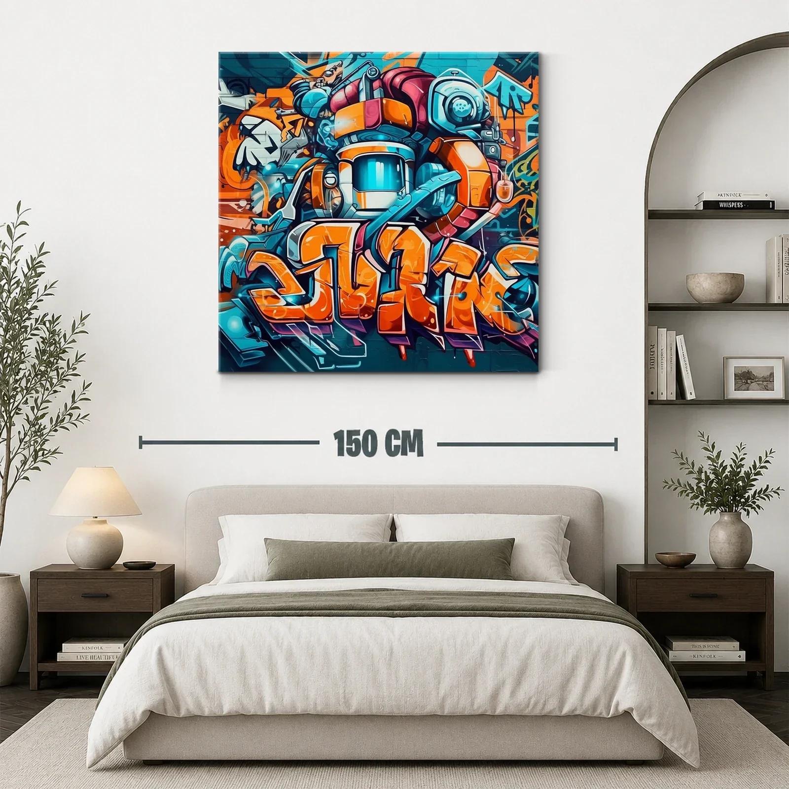 Cuadro con arte urbano y robot futurista en vibrantes tonos — miniatura 3