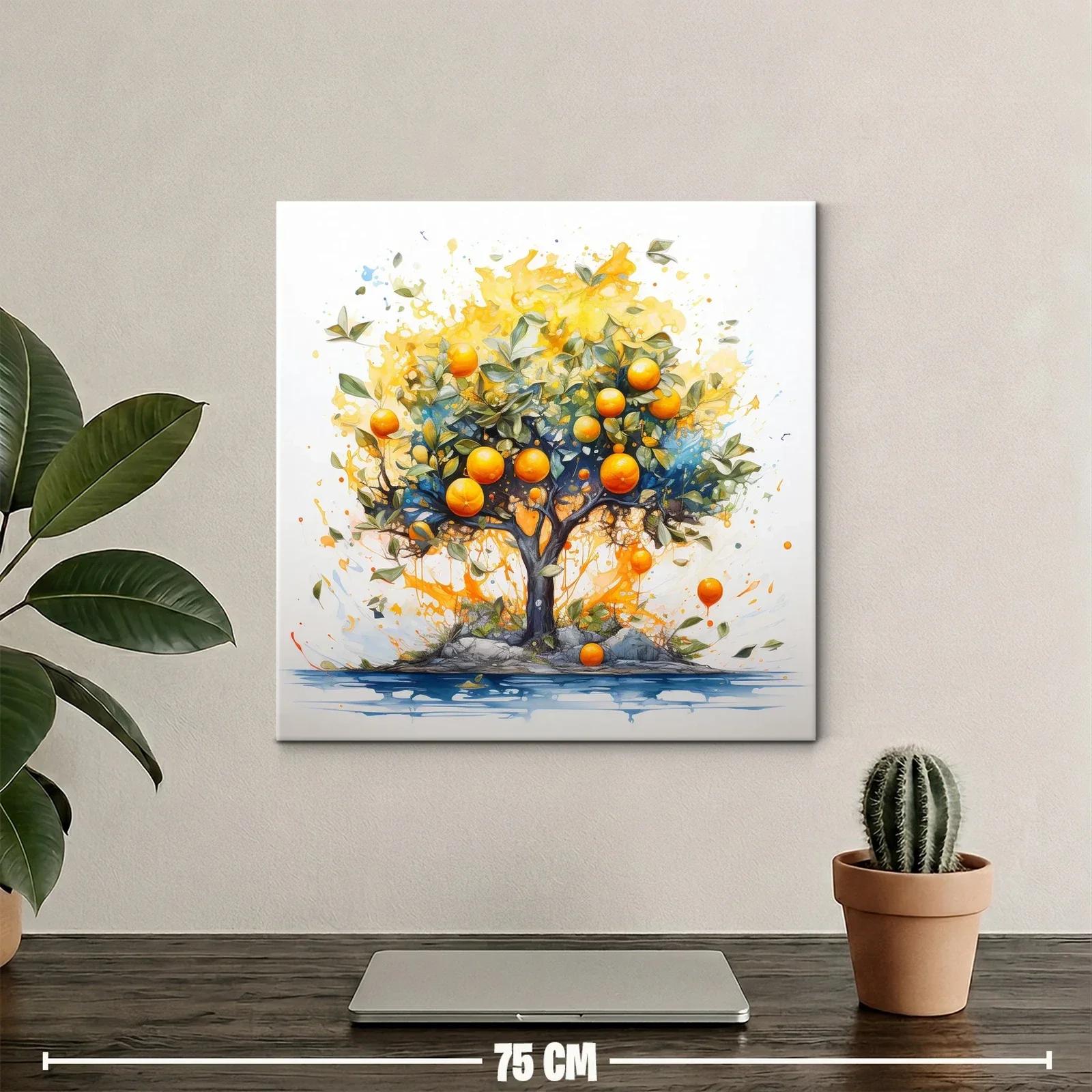 Árbol de naranjas vibrantes con fondo luminoso y acuarelas — miniatura 2