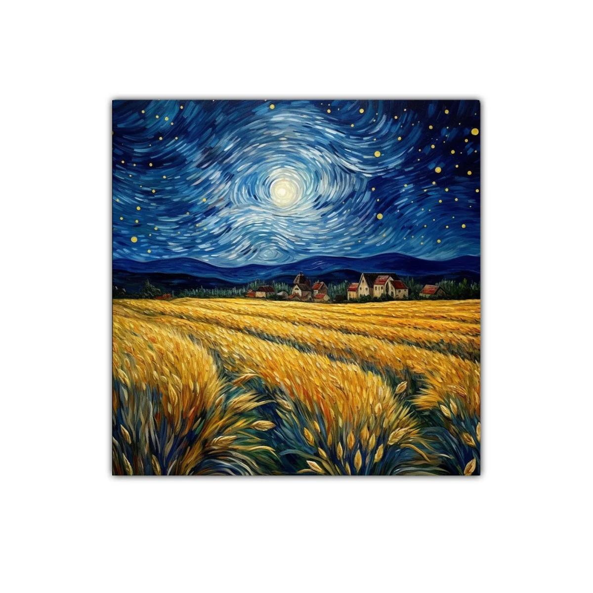 Paisaje nocturno con campo de trigo y cielo estrellado — miniatura 1