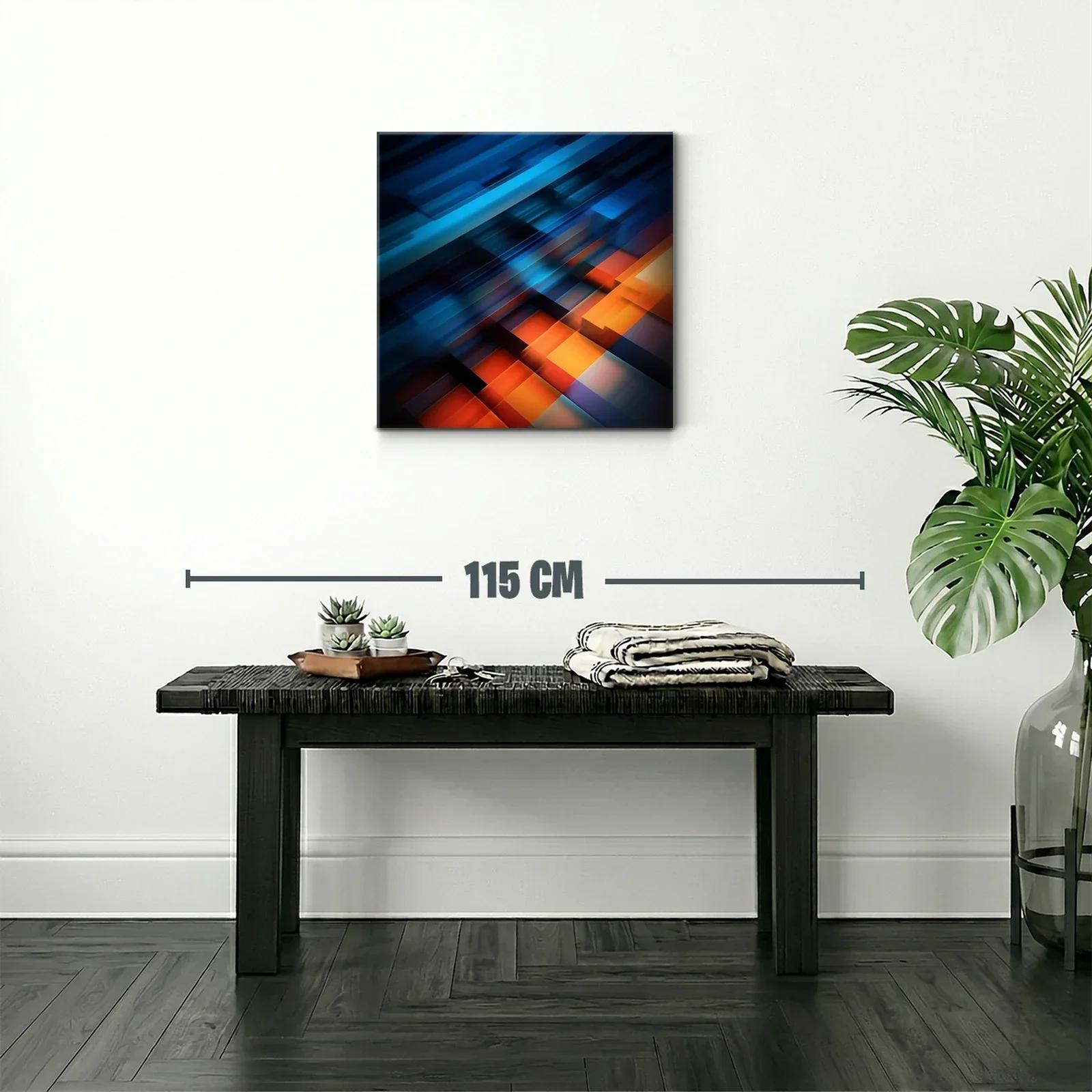 Cuadro abstracto en tonos azules y naranjas vibrantes — miniatura 2