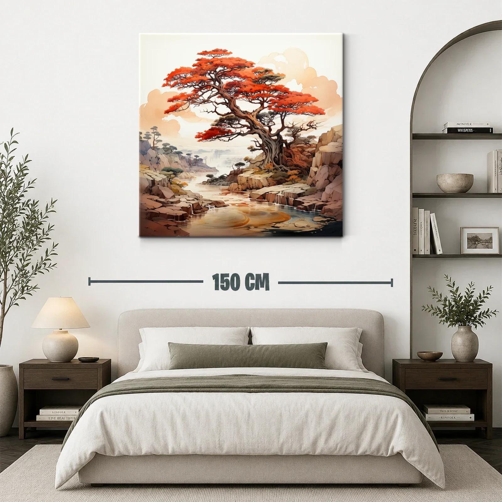 Árbol rojizo en paisaje sereno y rocoso — miniatura 3
