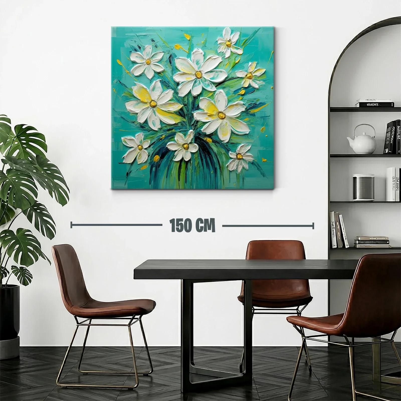 Ramo de flores blancas con fondo turquesa vibrante — miniatura 2