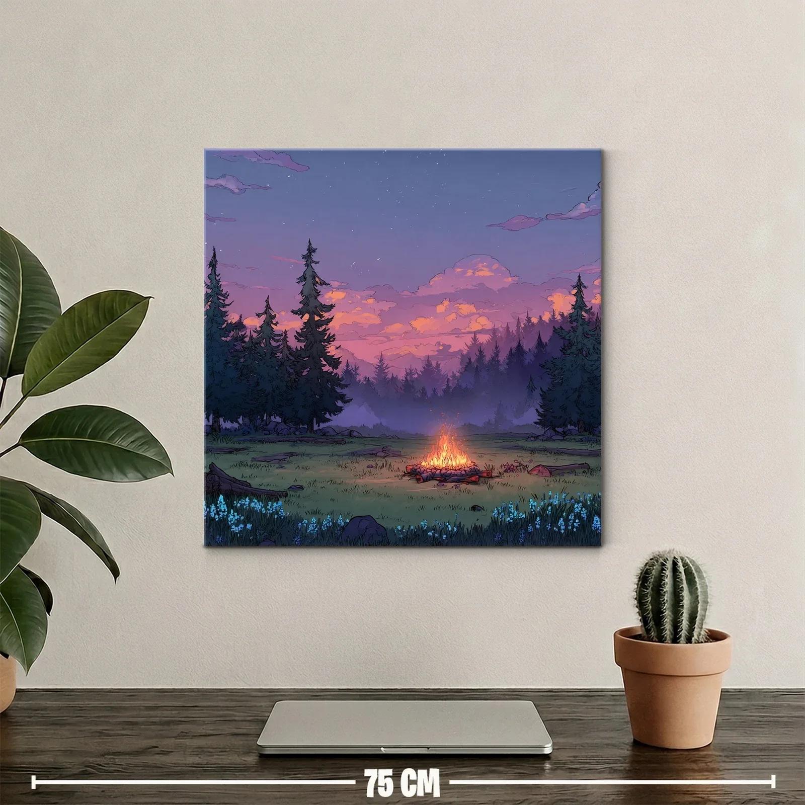 Atardecer en el bosque con hoguera encendida — miniatura 2