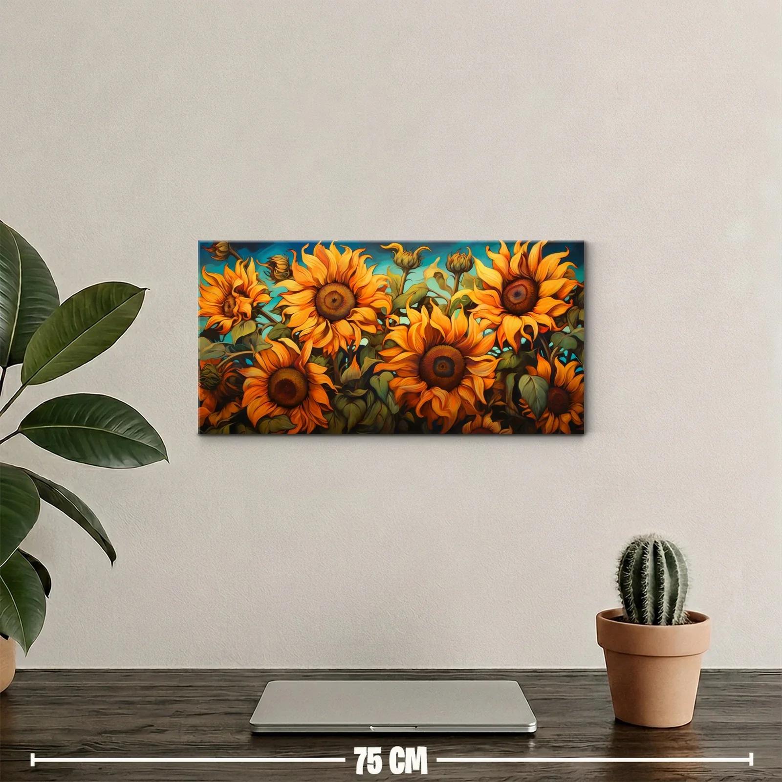 Cuadro girasoles con follaje denso — miniatura 2