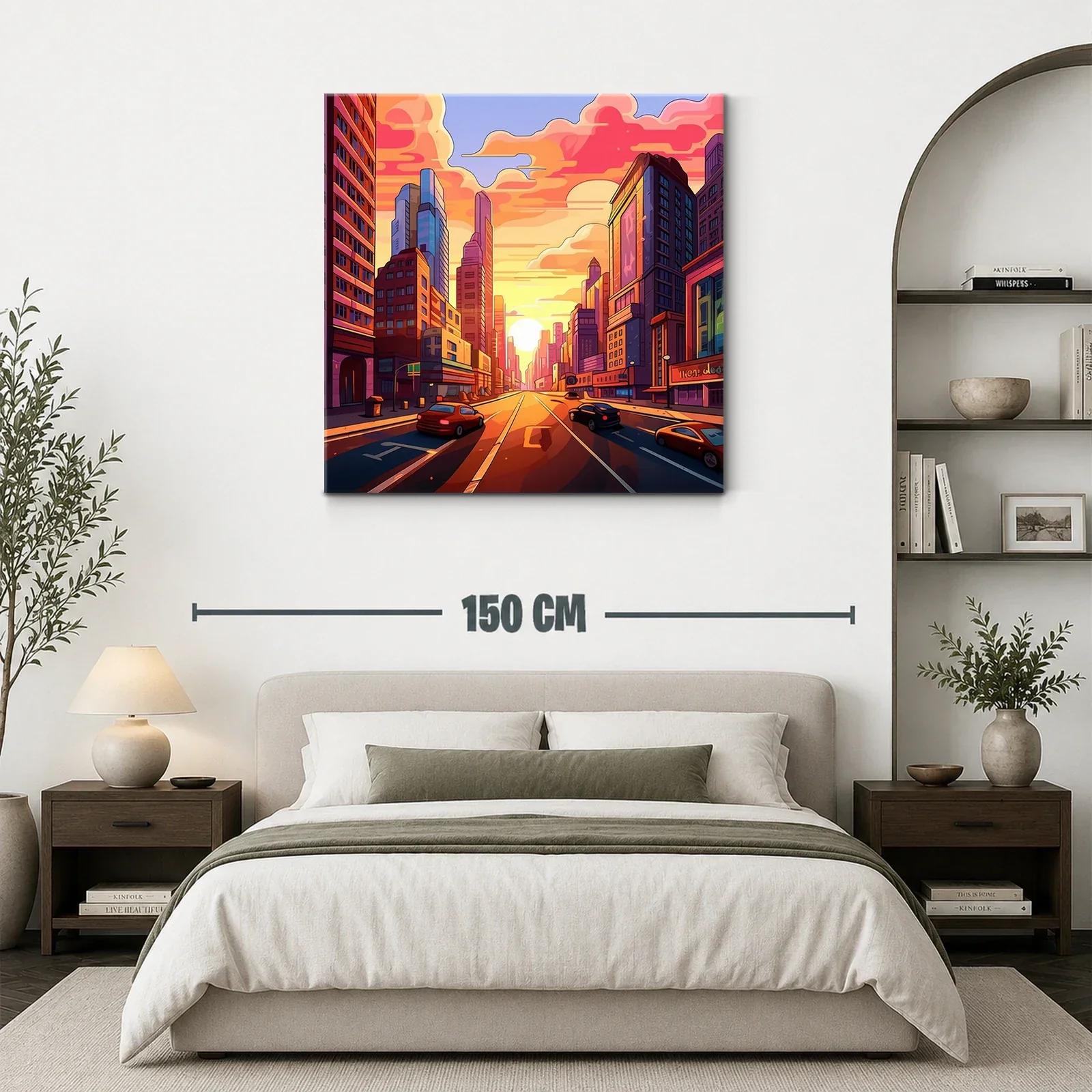Atardecer vibrante en bulliciosa avenida urbana — miniatura 3