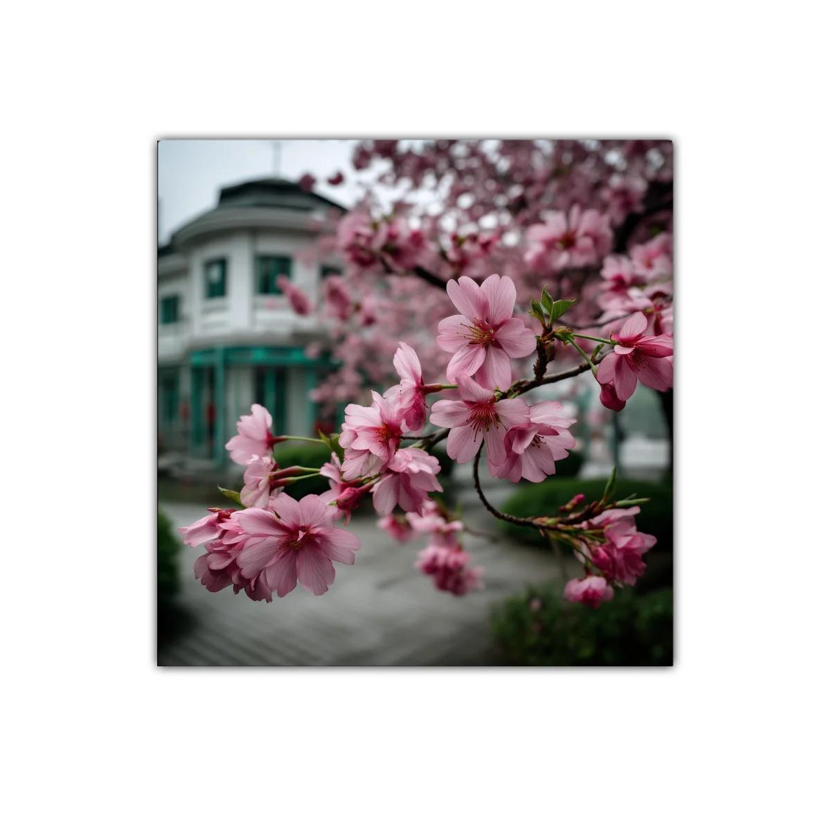 Rama de flores rosas con fondo urbano suave — imagen principal