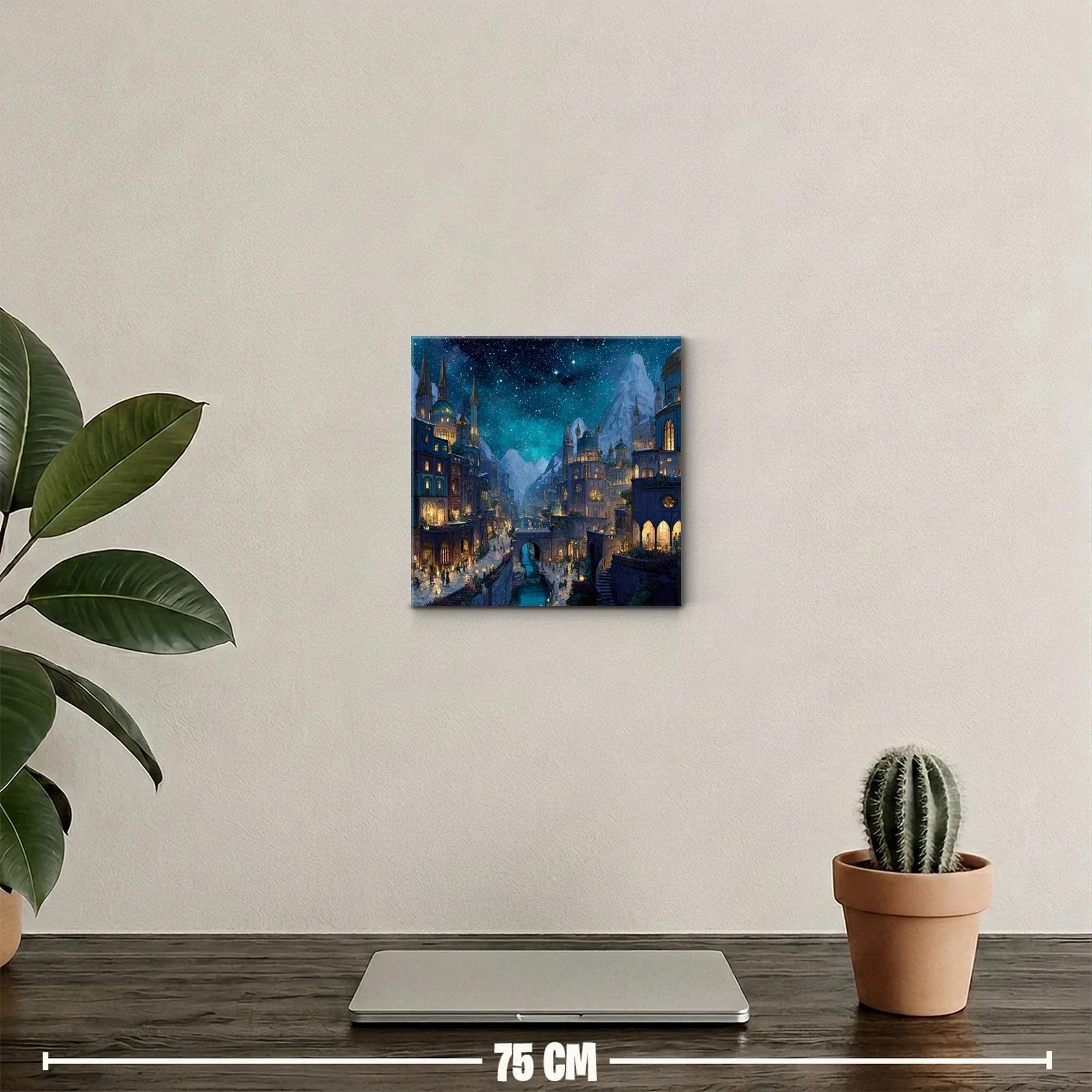 Ciudad fantástica nocturna bajo un cielo estrellado brillante — miniatura 2
