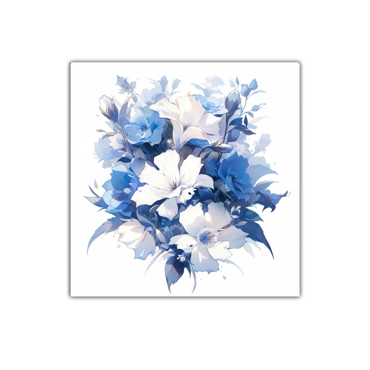 Composición Floral en Tonos Azules y Blancos