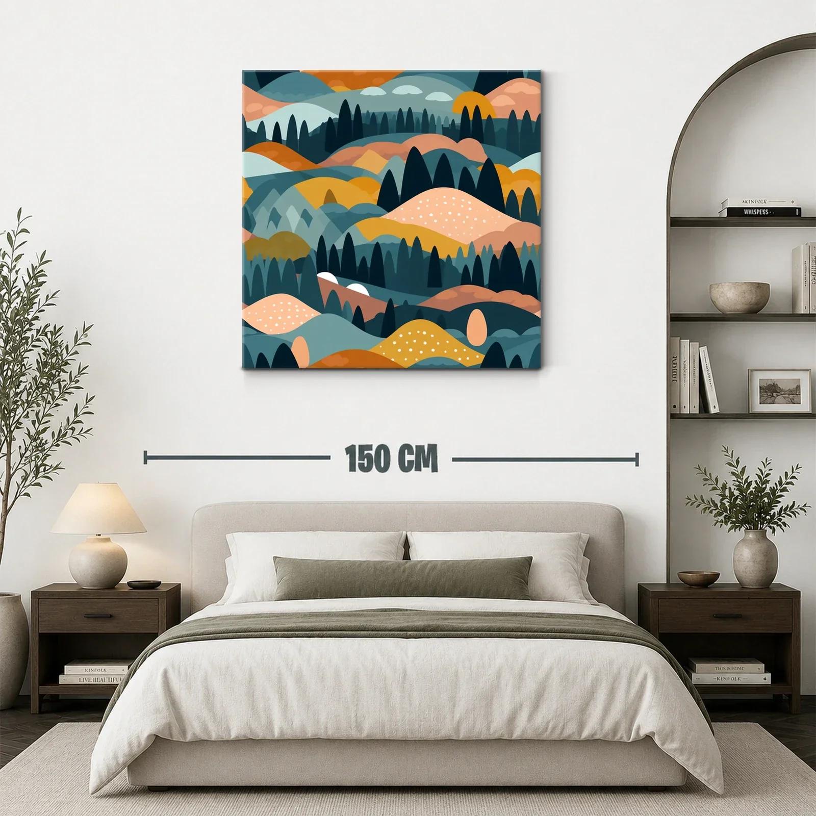 Paisaje abstracto de colinas y bosques en tonos cálidos — miniatura 3