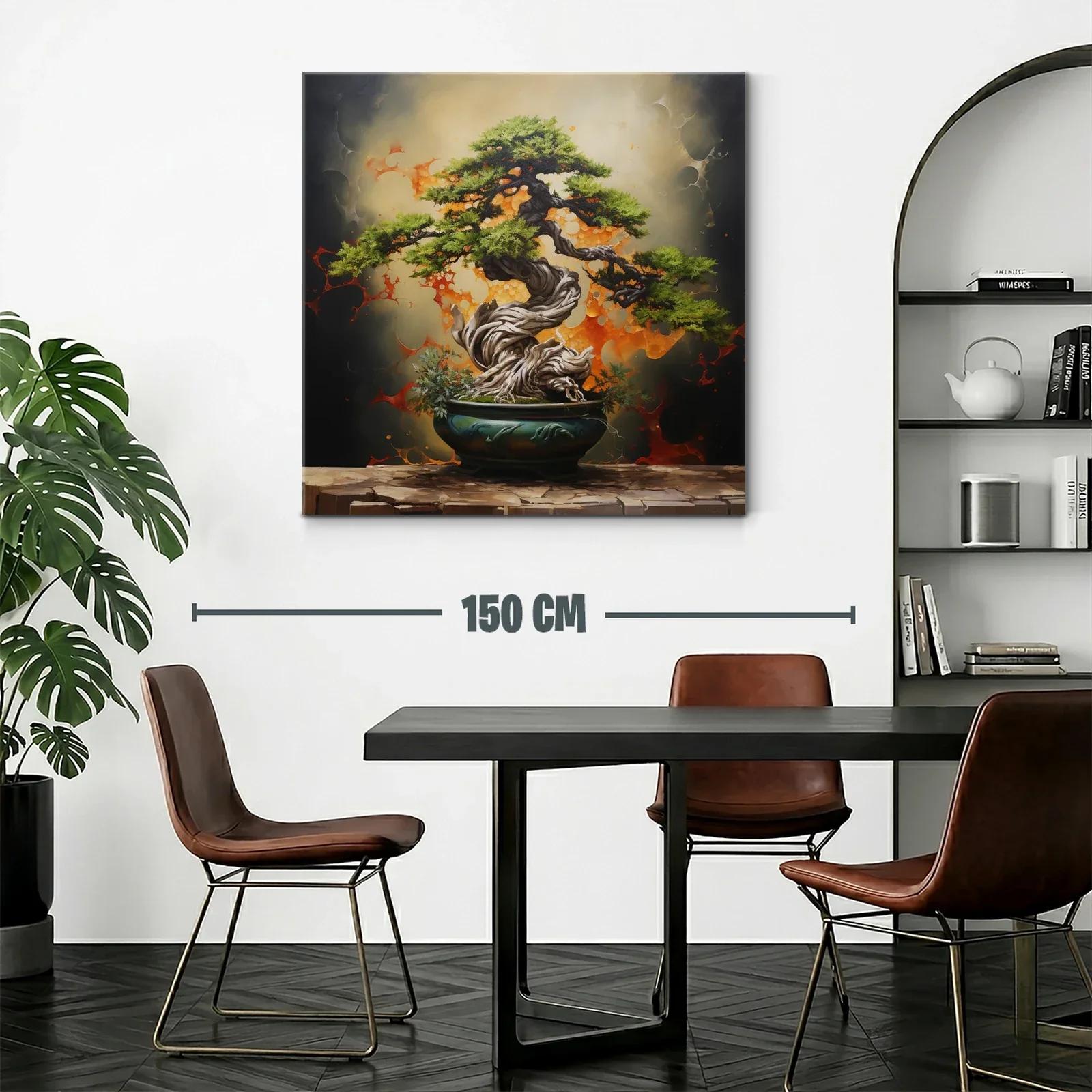 Cuadro Bonsái con Fondo Abstracto en Tonos Cálidos — miniatura 2