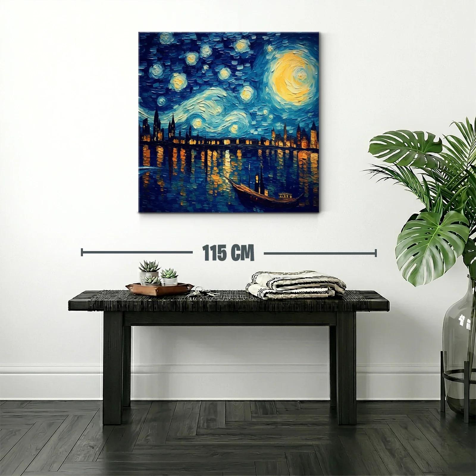 Paisaje nocturno vibrante con cielo estrellado y reflejos urbanos — miniatura 2