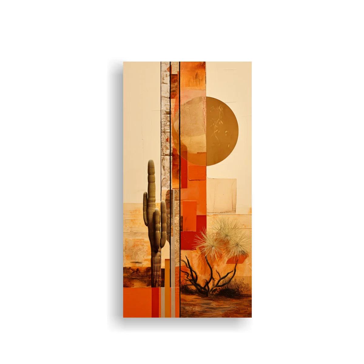 Cuadro cactus del desierto con sol geométrico
