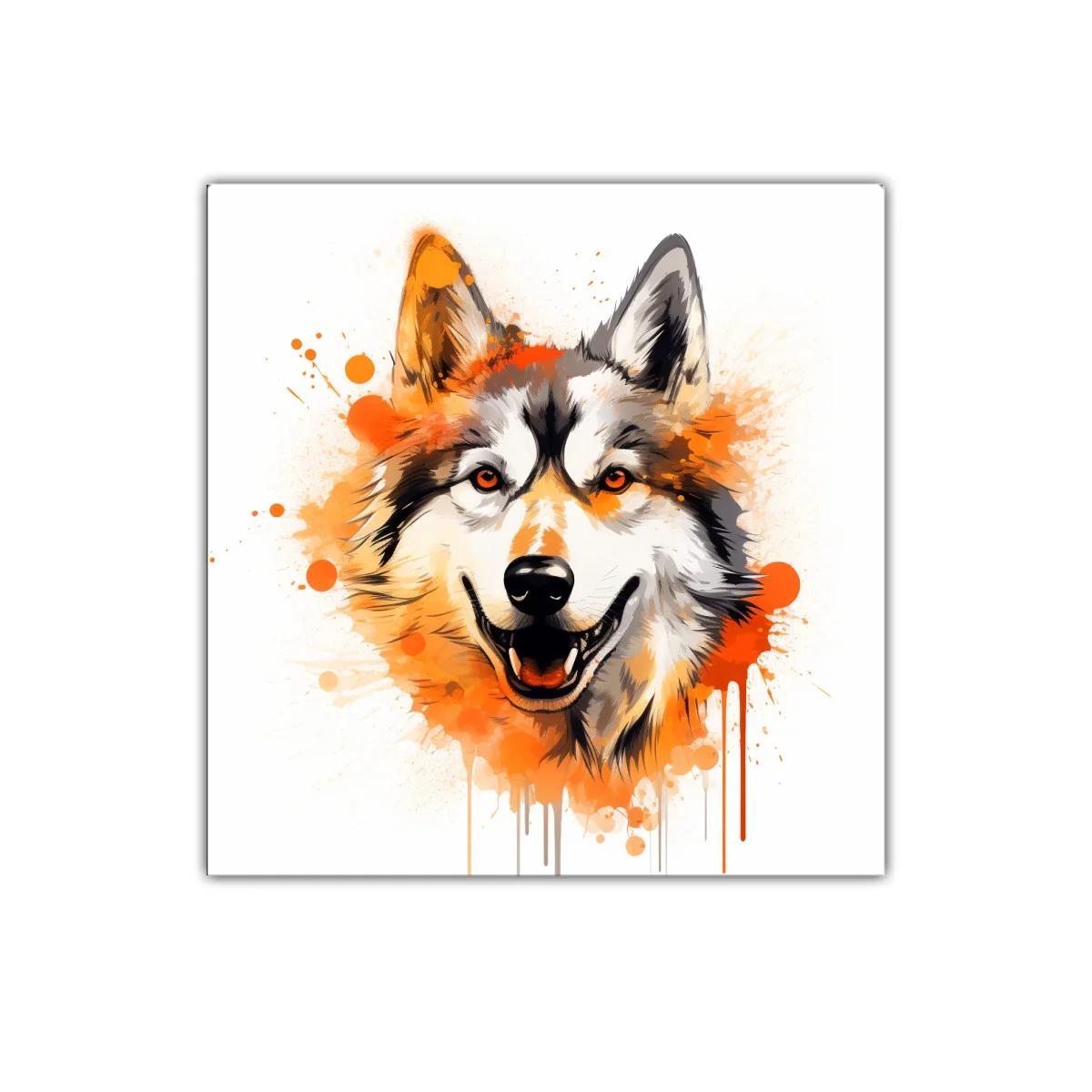 Cuadro moderno con ilustración vibrante de lobo sonriente