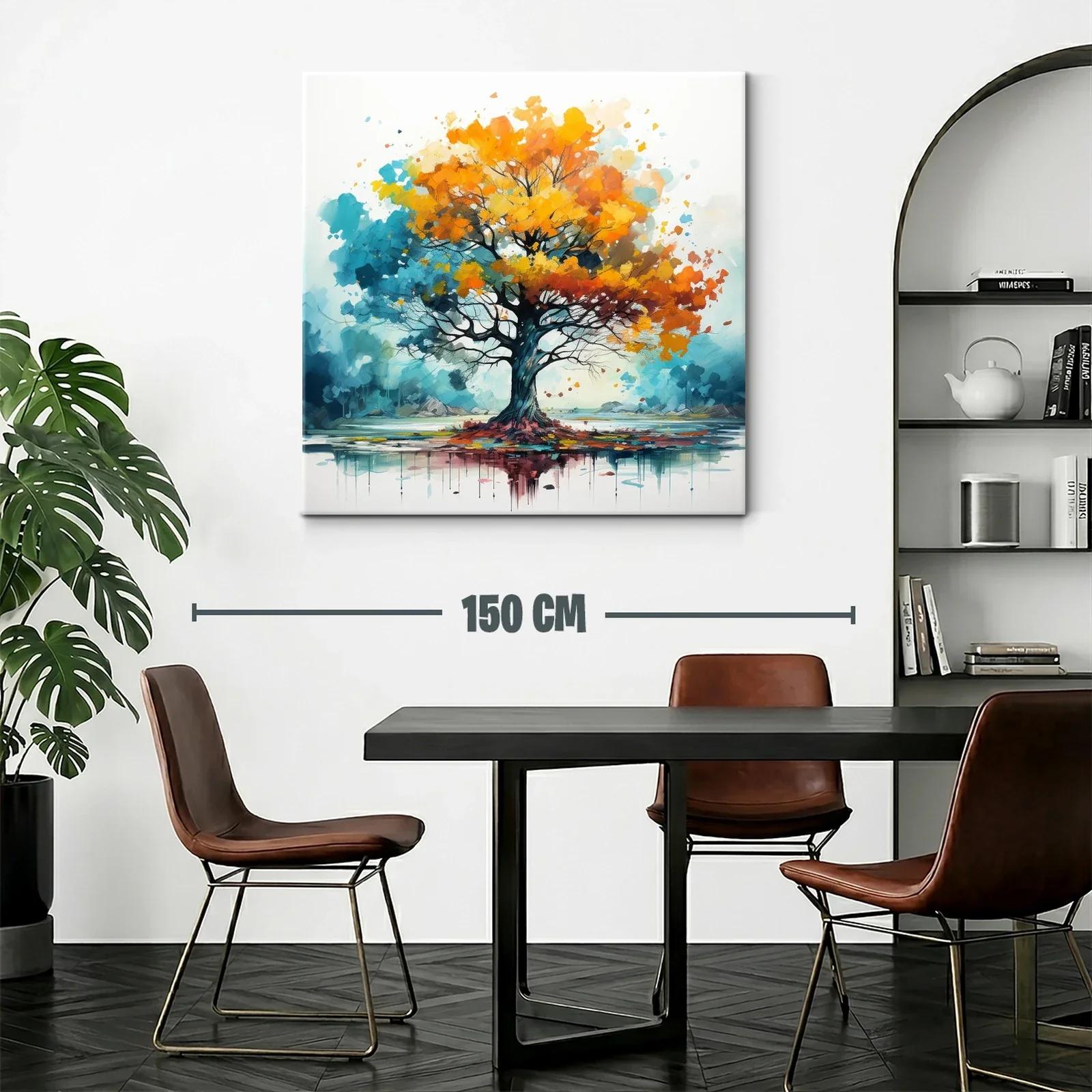 Árbol vibrante con hojas otoñales y reflejo en agua — miniatura 2