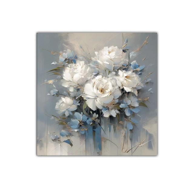 Cuadro decorativo con ramo de flores blancas y azules