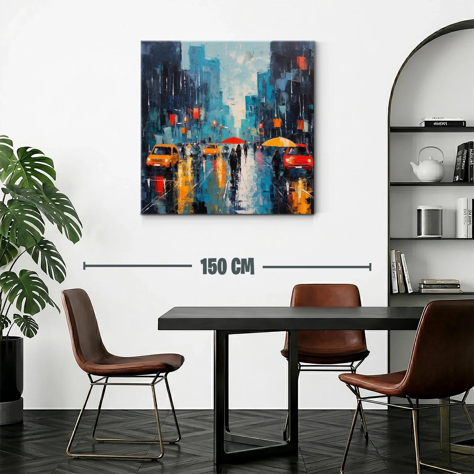 Cuadro urbano con paraguas en tonos vibrantes y contrastes — miniatura 2