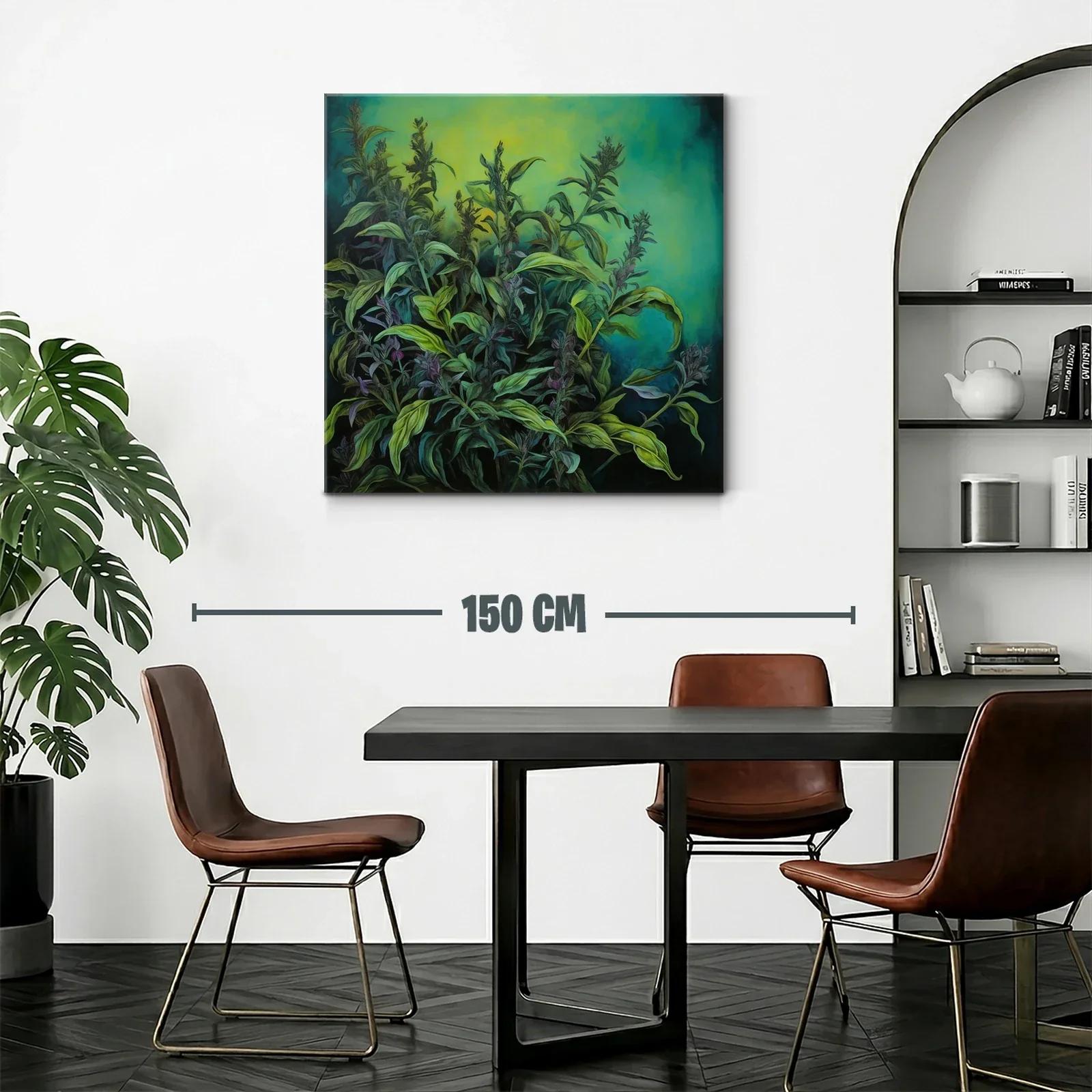 Cuadro de plantas verdes con fondo turquesa y verde lima — miniatura 2