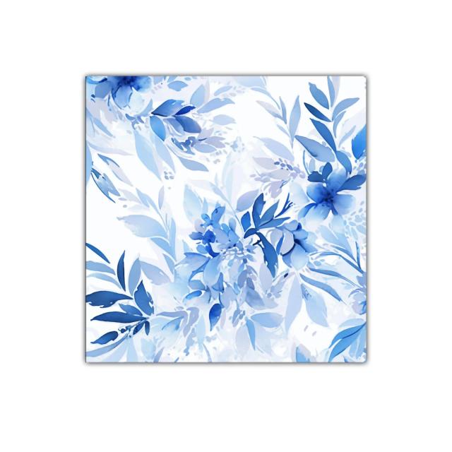 Cuadro Decorativo Floral en Tonos Azules Suaves y Profundos