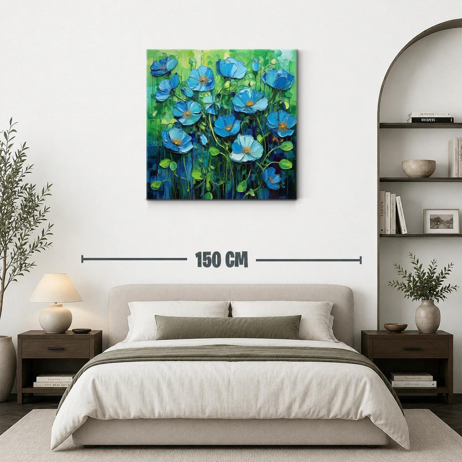 Flores Azules Vibrantes en Fondo Verde Intenso — miniatura 3