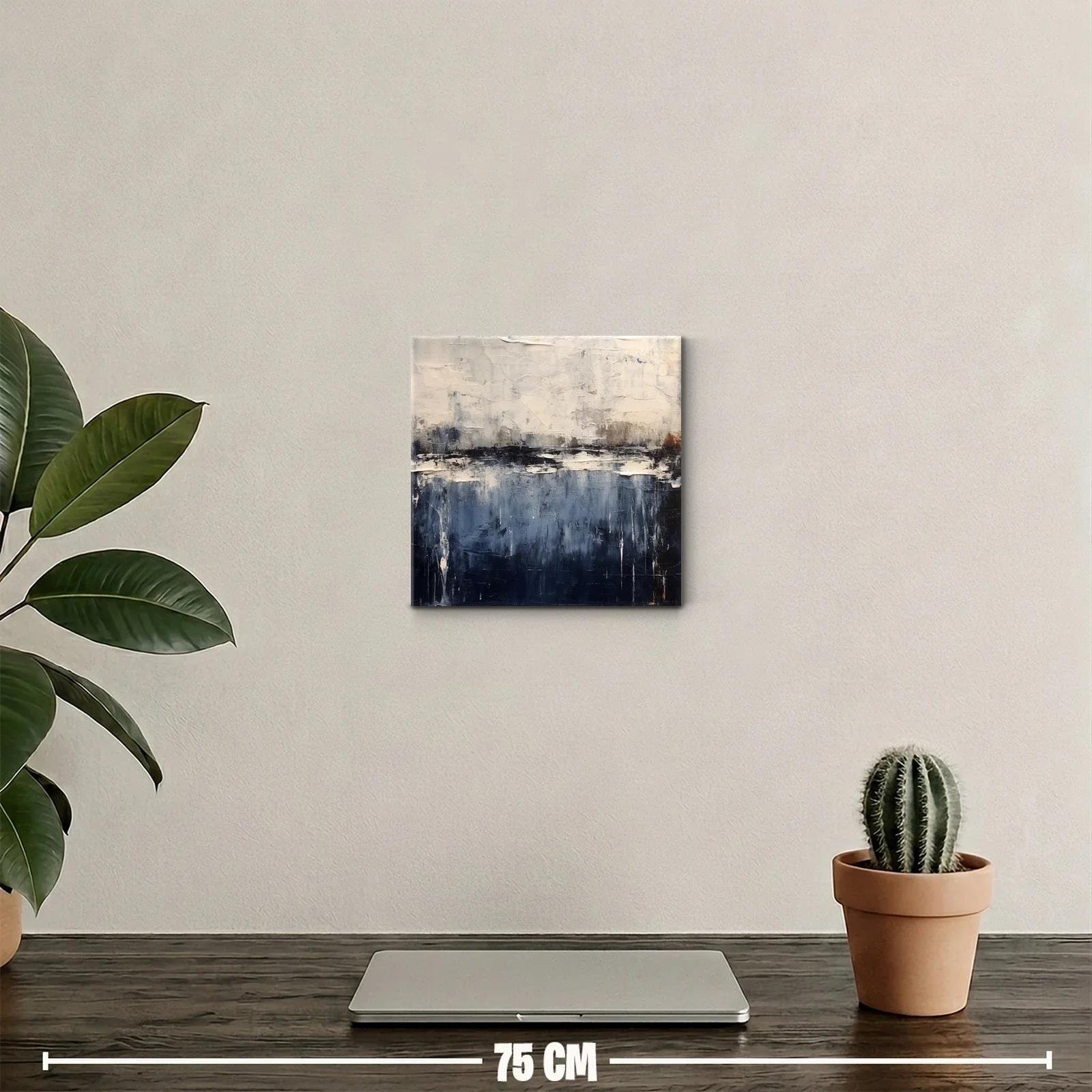 Cuadro abstracto paisaje azul y blanco con texturas — miniatura 2