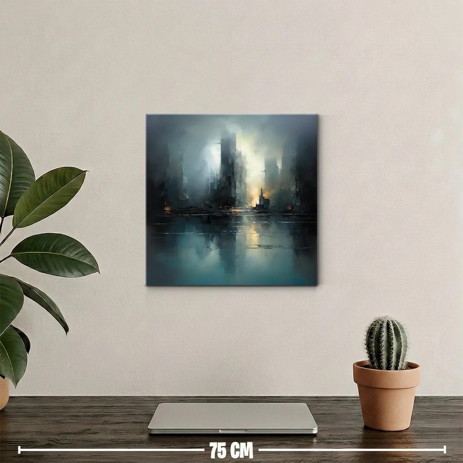 Paisaje urbano nebuloso con reflejos de luz cálida — miniatura 2