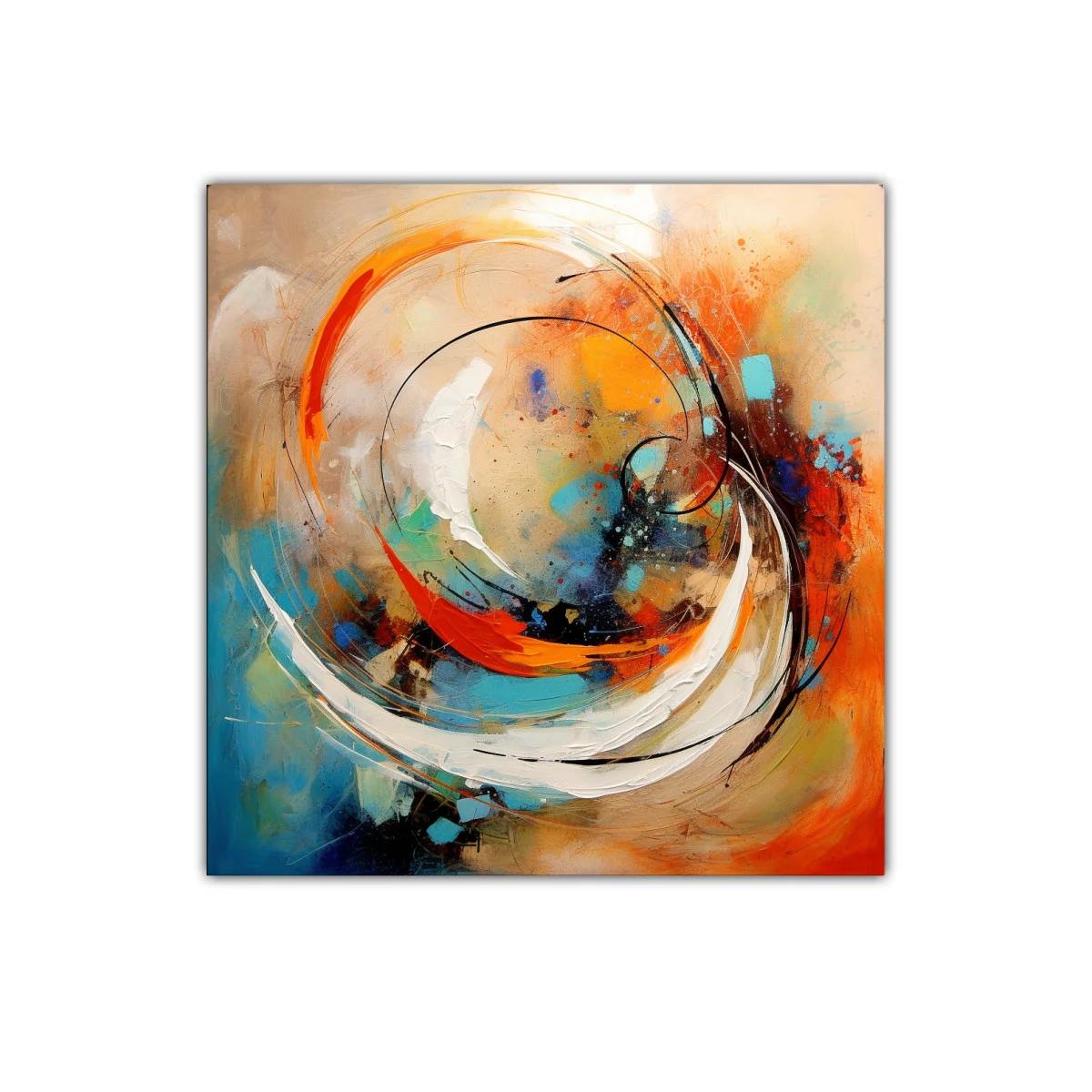Cuadro abstracto con vibrantes tonos naranja y azul