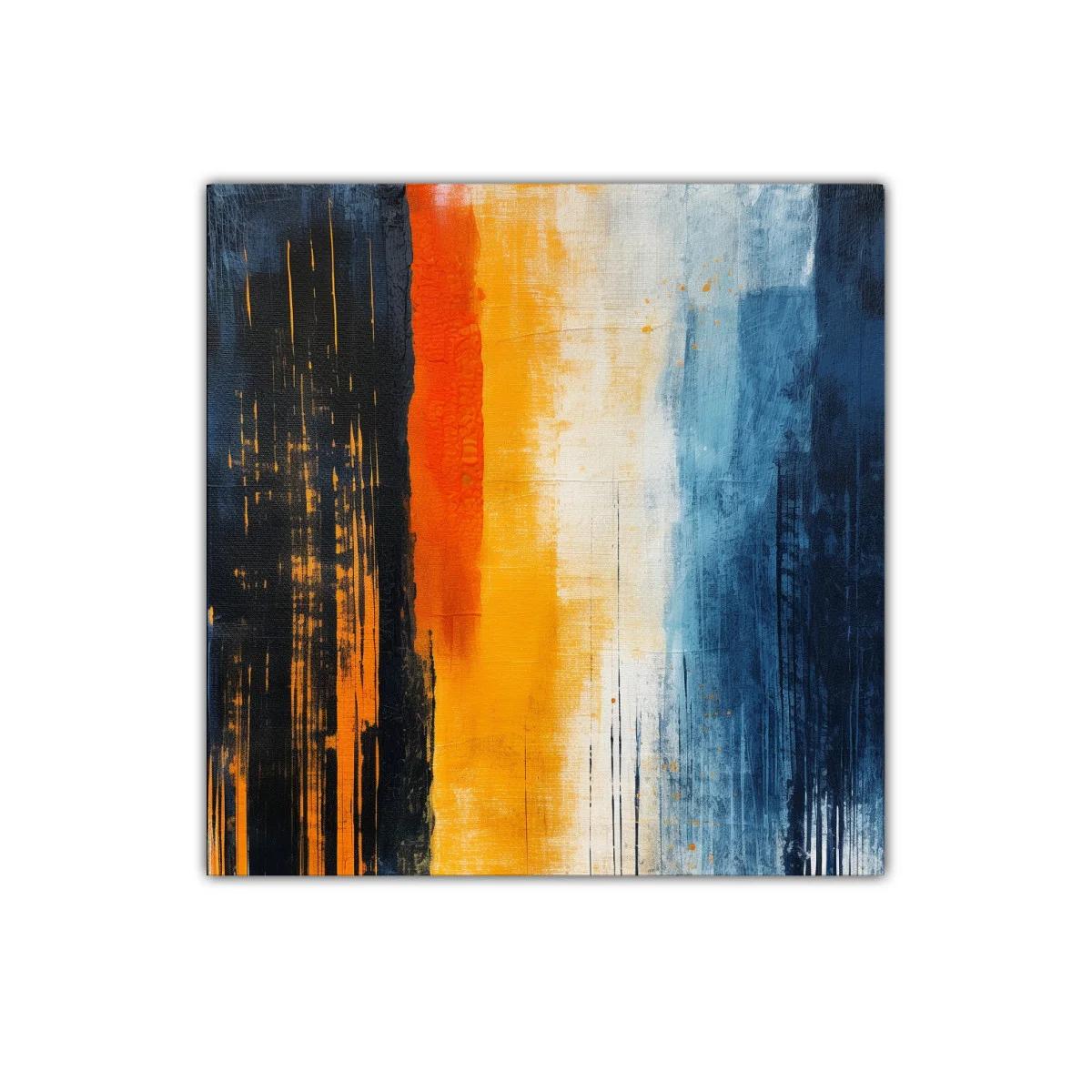 Cuadro abstracto con vibrantes franjas en azul y naranja