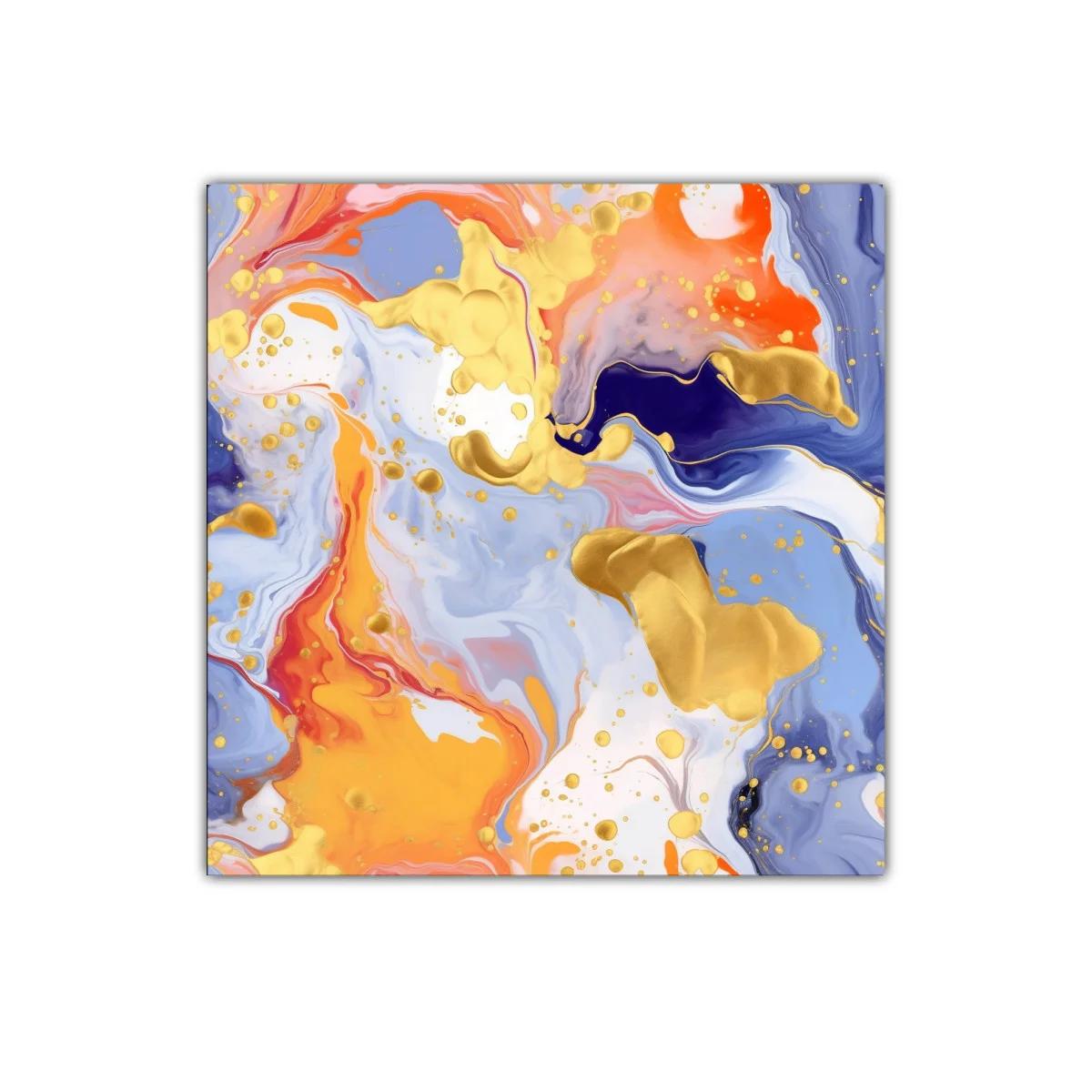 Cuadro abstracto con vibrantes tonos dorados y naranjas