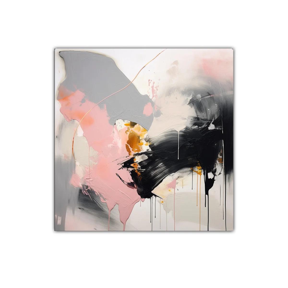 Cuadro abstracto en tonos rosa gris negro y dorado — miniatura 1