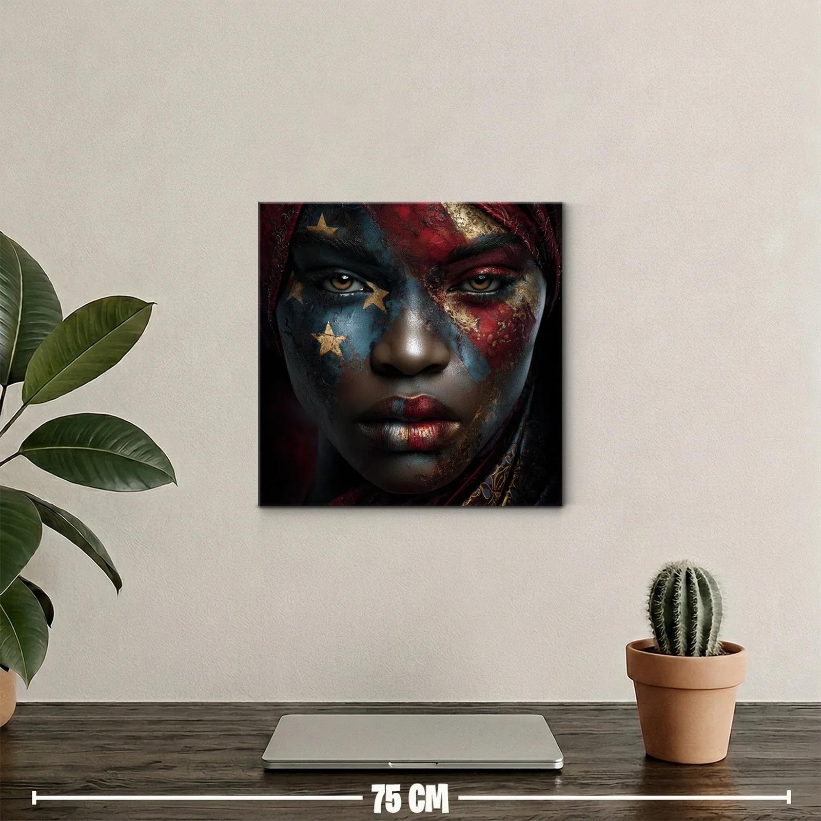 Rostro expresivo con pintura facial en tonos rojizos y dorados — miniatura 2