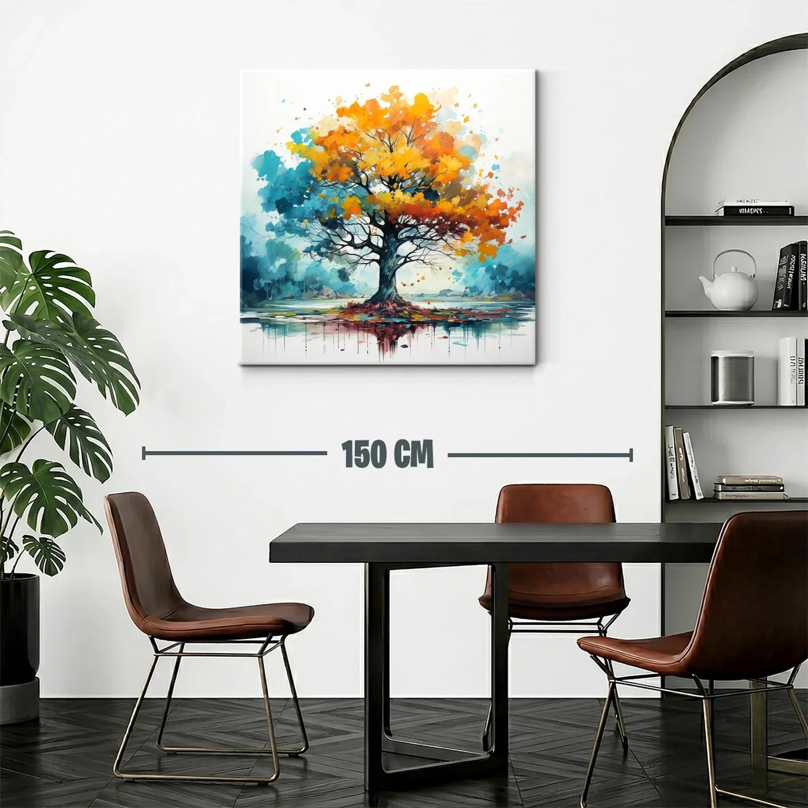 Árbol vibrante con hojas otoñales y reflejo en agua — miniatura 2