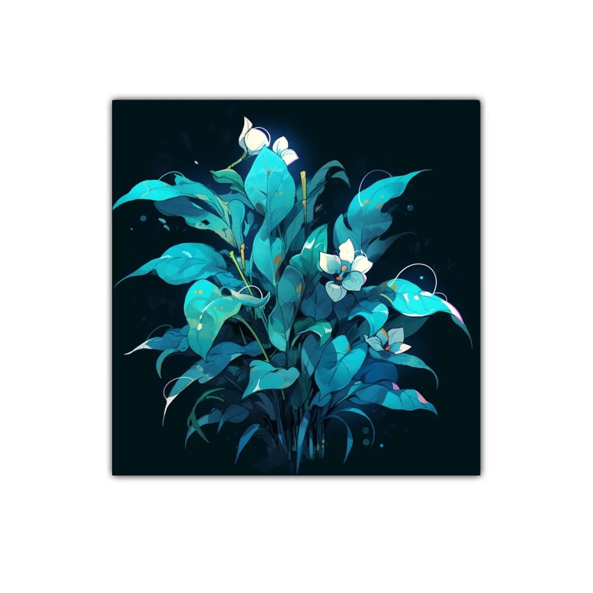 Ramo de hojas azul verdoso con flores blancas brillantes — imagen principal