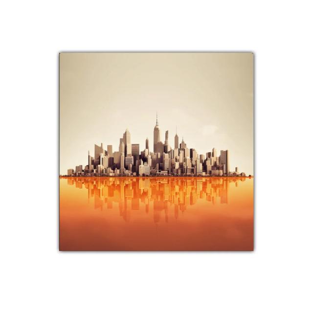 Ciudad moderna con reflejo en tonos cálidos