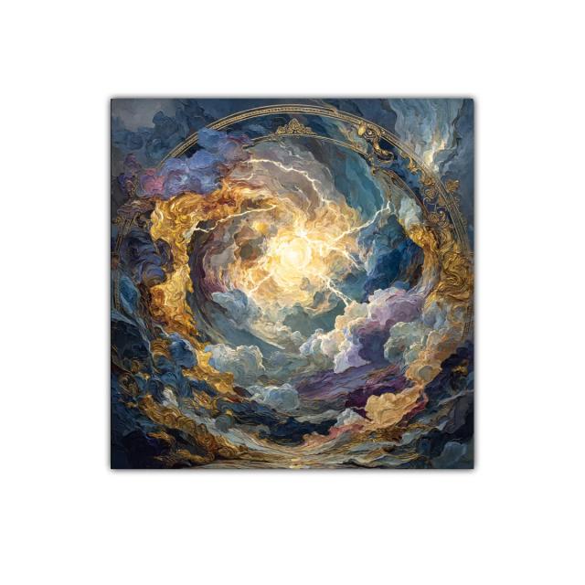 Cuadro celestial con vibrantes destellos dorados y azules