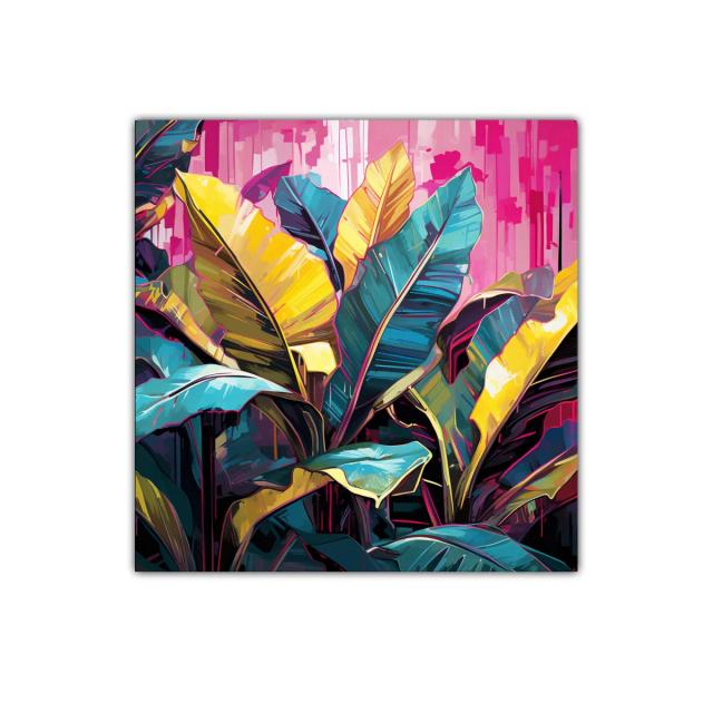Cuadro decorativo hojas tropicales vibrantes y coloridas