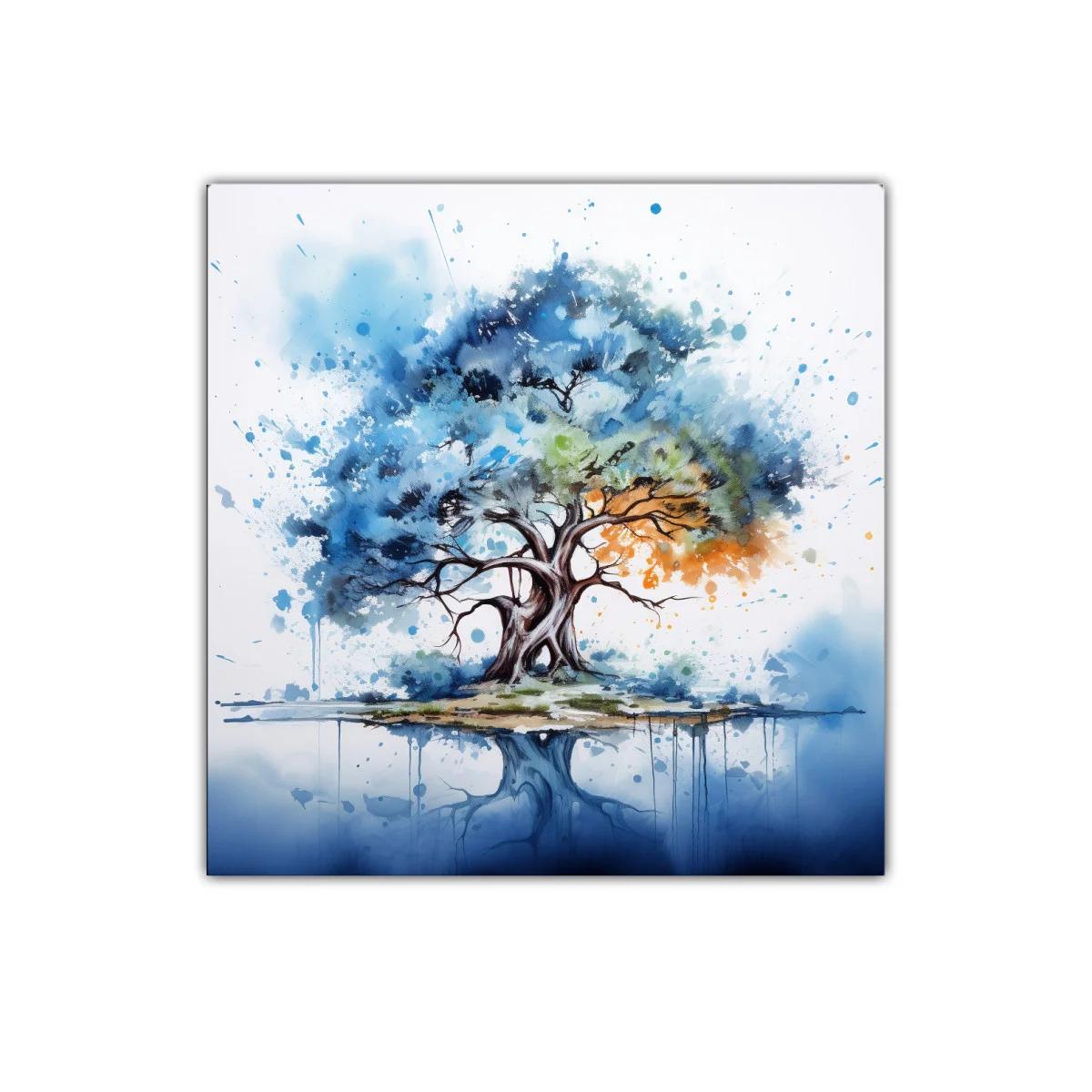 Árbol abstracto con colores vibrantes y reflejo sereno — imagen principal
