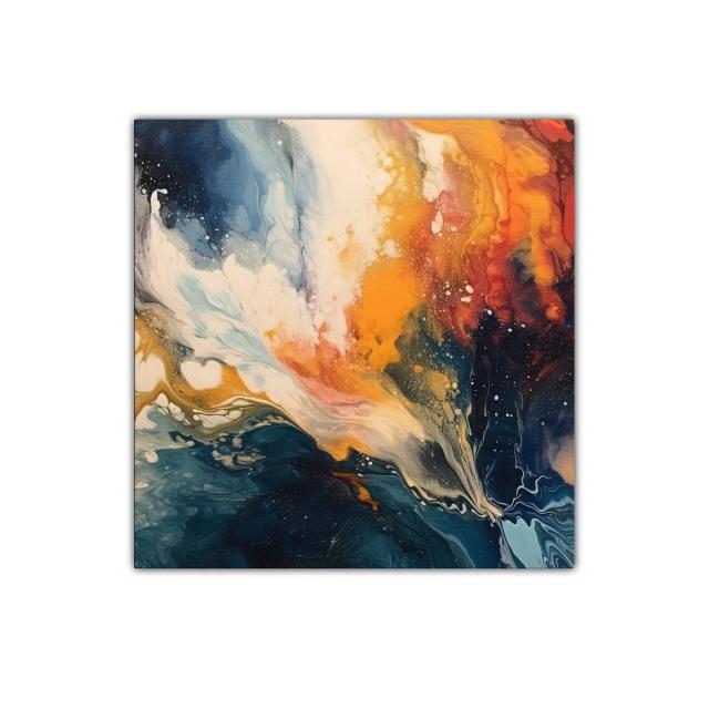 Cuadro abstracto en vibrantes tonos naranjas y azules intensos
