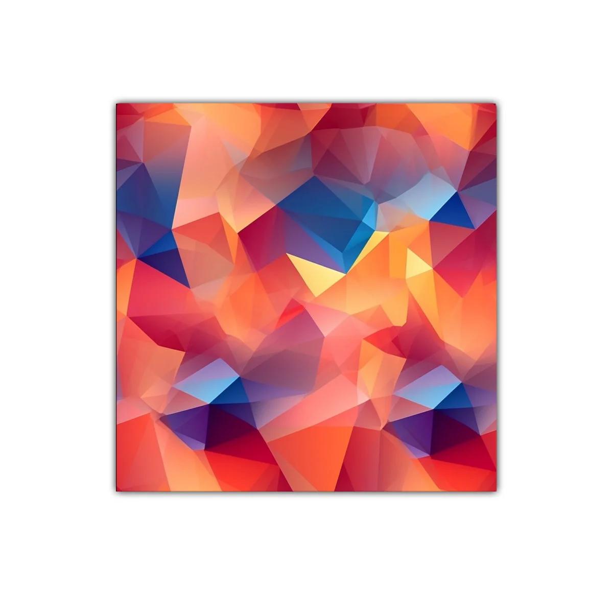 Cuadro abstracto con triángulos en tonos cálidos y fríos