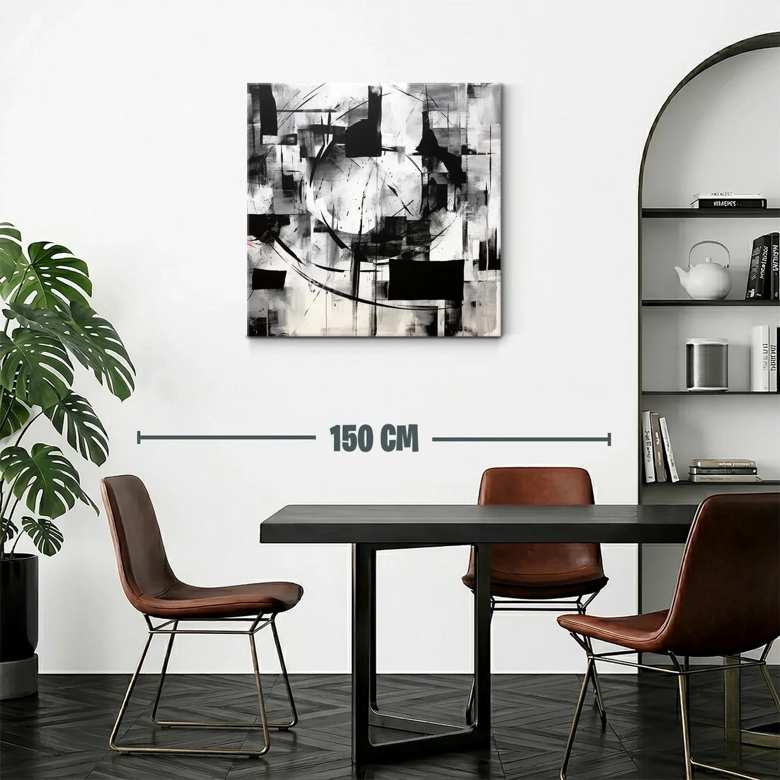 Cuadro abstracto en blanco y negro con formas geométricas — miniatura 2
