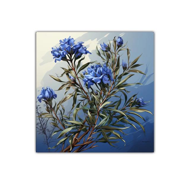 Ramas con flores azules sobre fondo degradado