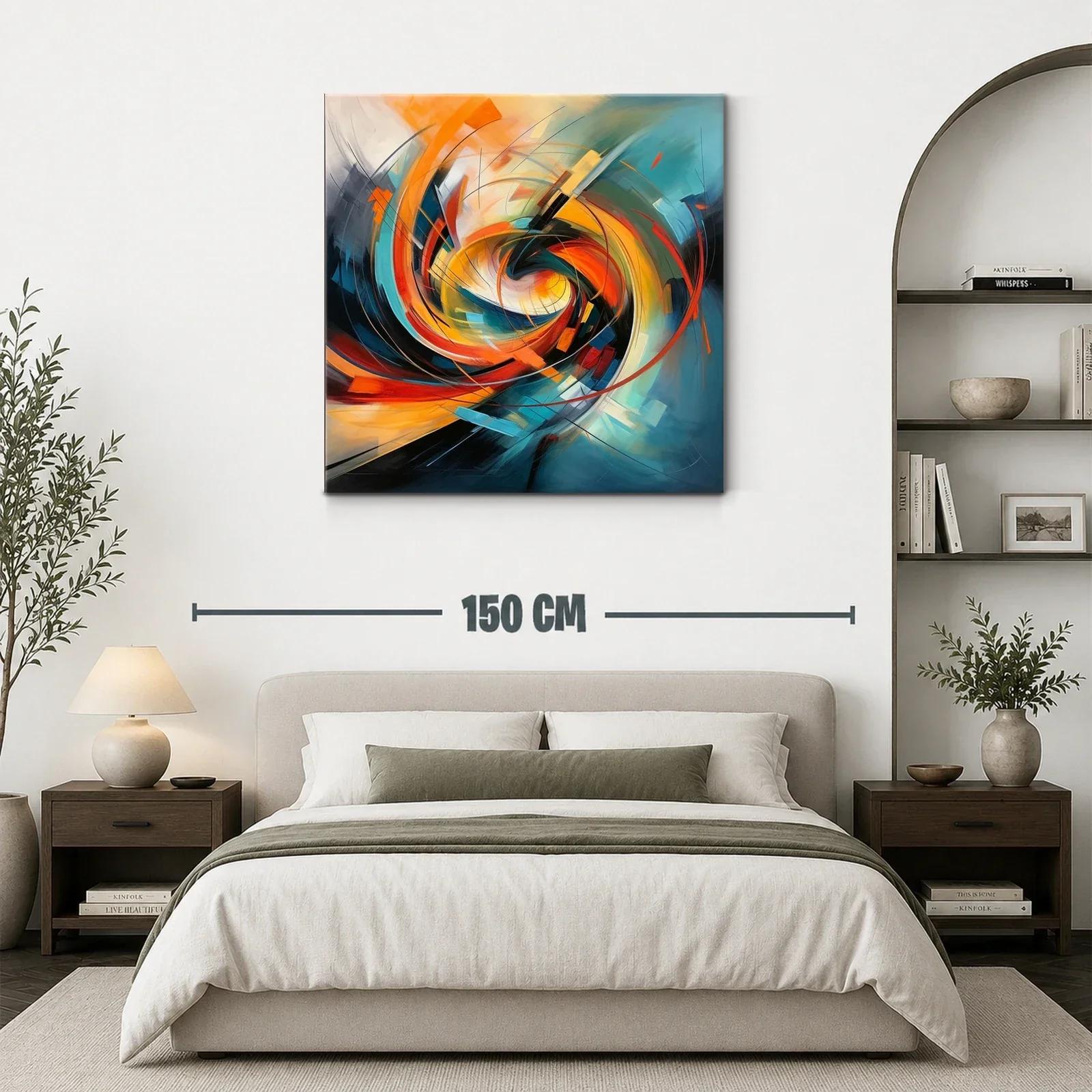 Cuadro abstracto con remolino en tonos cálidos y fríos — miniatura 3