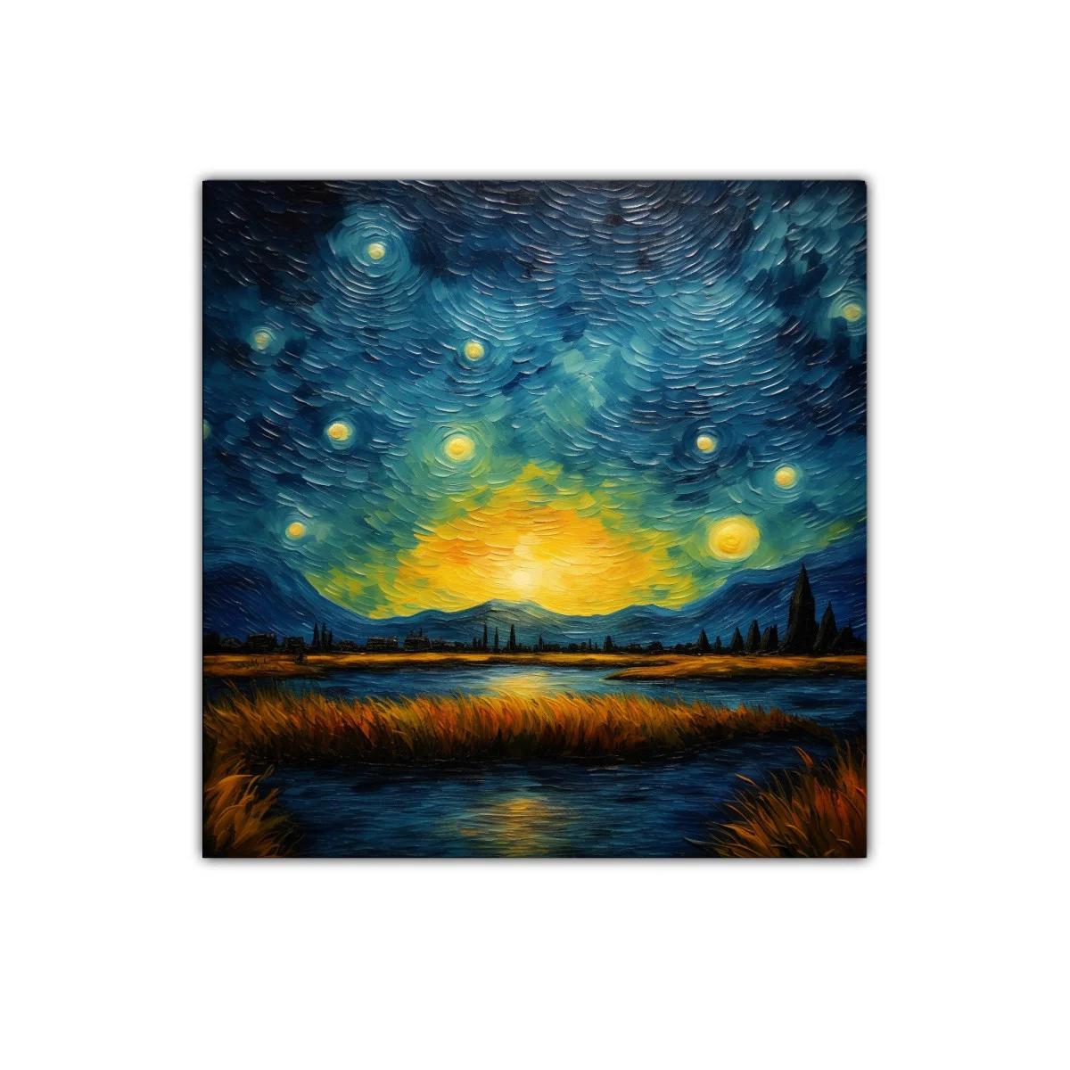 Paisaje nocturno con cielo estrellado y lago reflejante — imagen principal