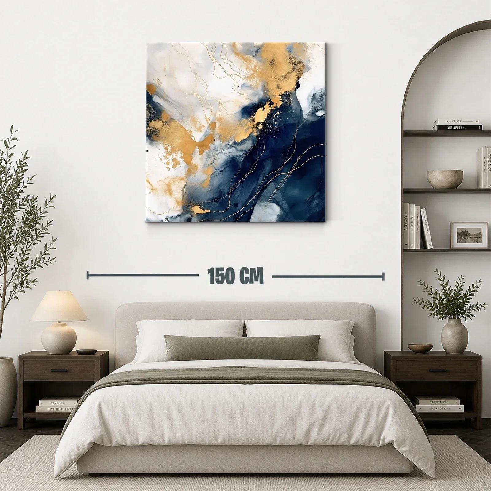 Cuadro abstracto con tonos dorados y azul marino elegante — miniatura 3