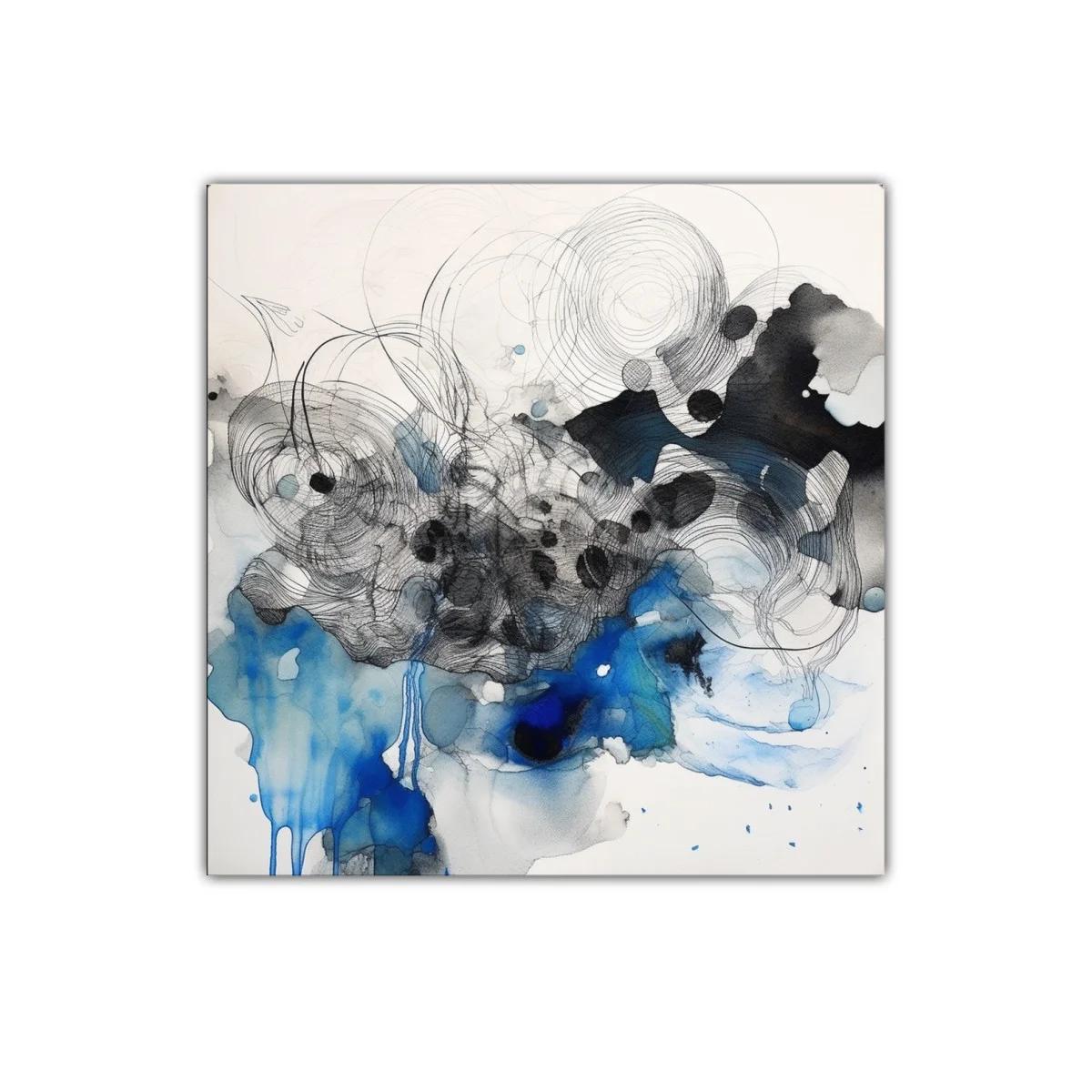 Cuadro abstracto con tonos azules y negros en movimiento fluido — miniatura 1