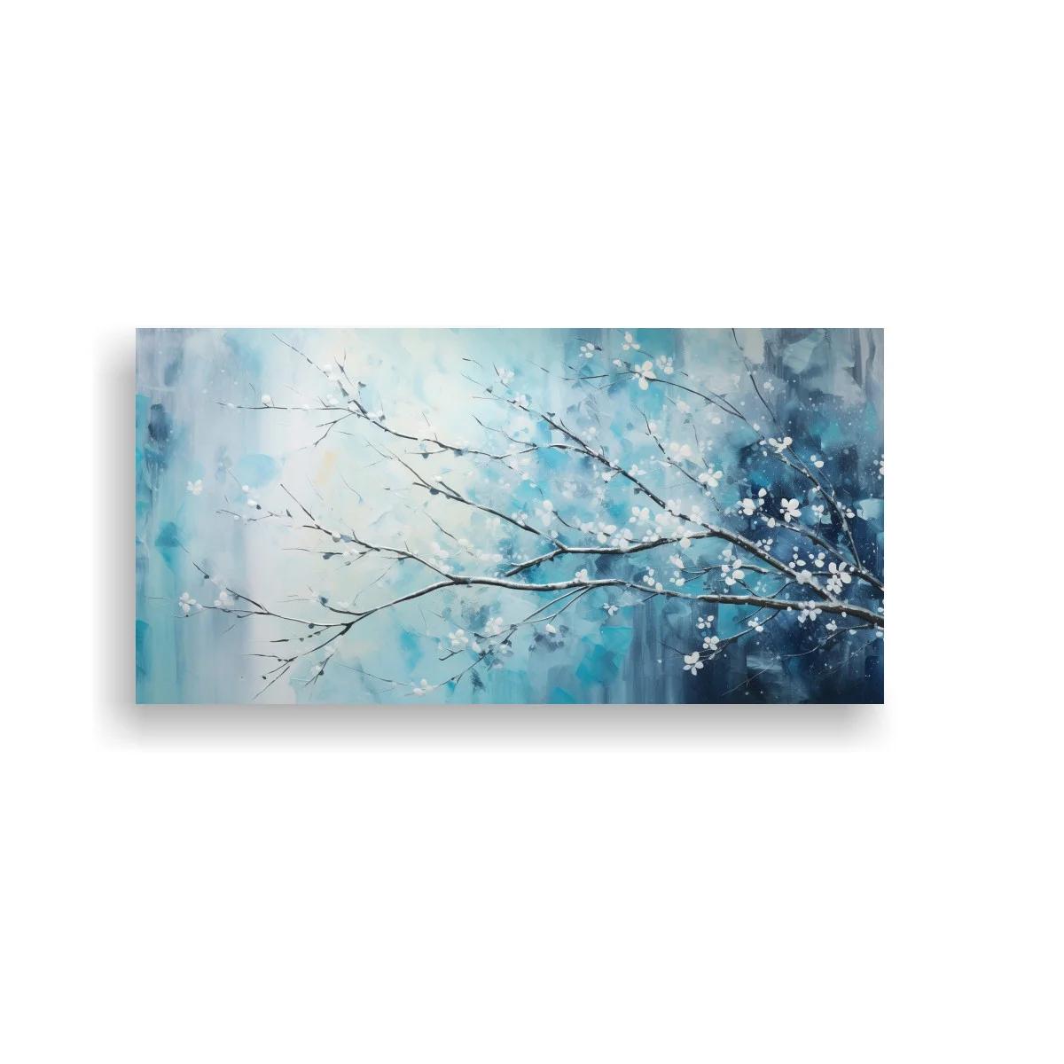Cuadro rama de cerezo en flor con veladuras azules