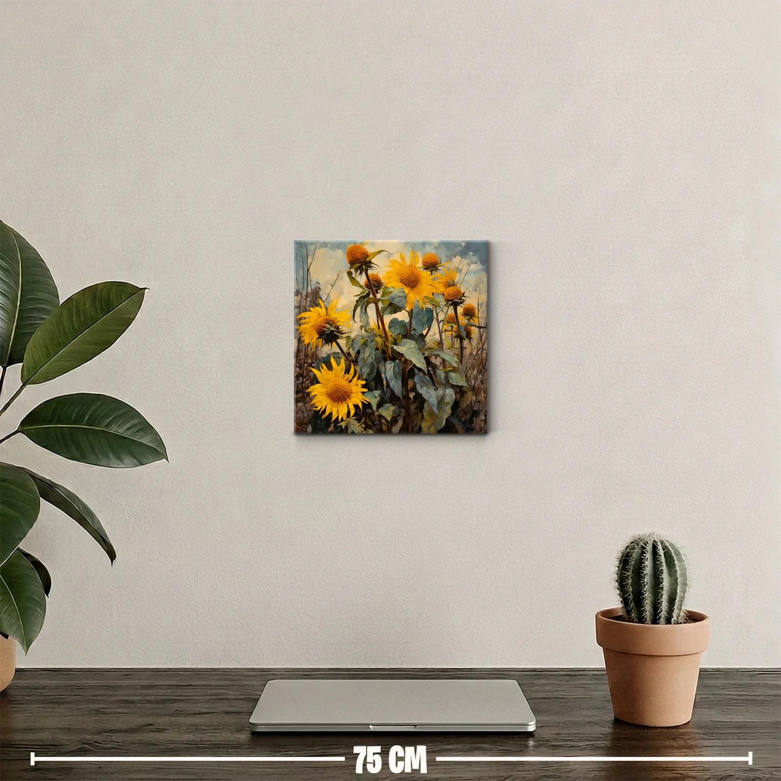 Cuadro decorativo con girasoles vibrantes y tierra seca — miniatura 2