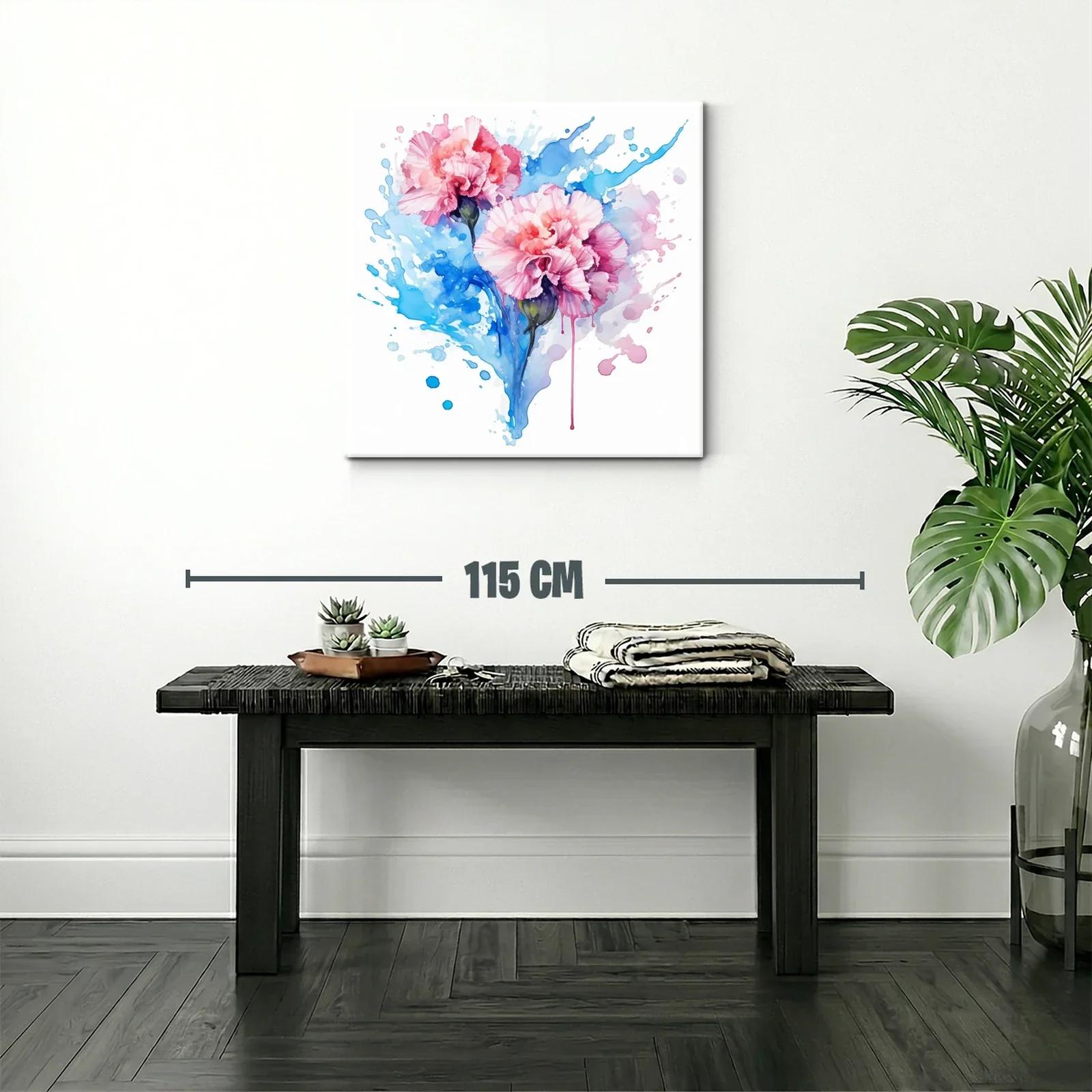 Flores rosas con fondo acuarela en tonos azules vibrantes — miniatura 2